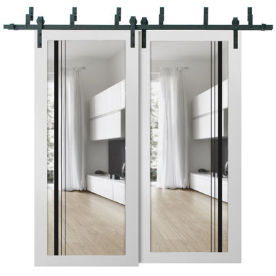 Panelled Wood Finish Barn Door without Installation Hardware Kit
