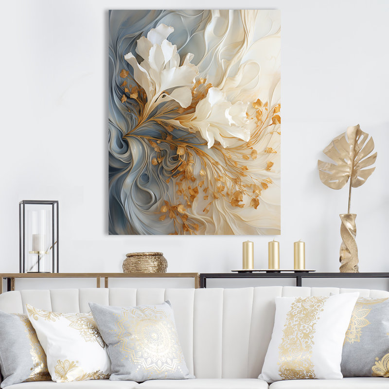 Champagne blanc et or blanc V - Champagne, art mural, Toile tendue, H 32 po x l 24 po x P 1 po