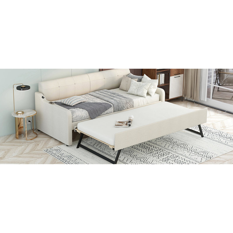 Lit de jour simple avec couchette et douille - Beige Placid et charge élégante