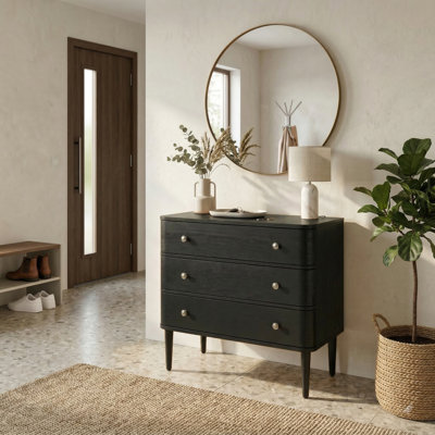 Cridford Modern 26"W 3-Drawer End Table and Curved Body with Solid Wood Legs Built-in Outlet