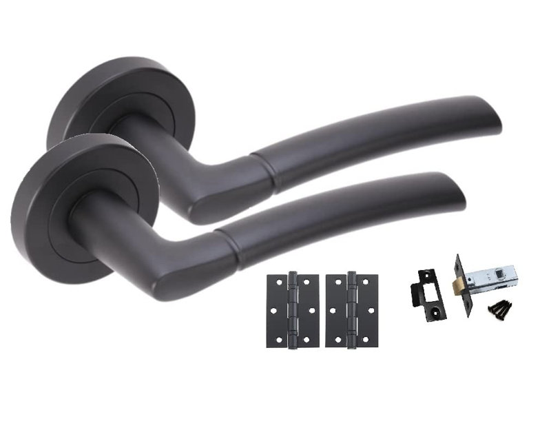1 Pair Indiana Style Modern Door Handles Lever Latch on Round Rose with Latches and Ball Bearing Hinges