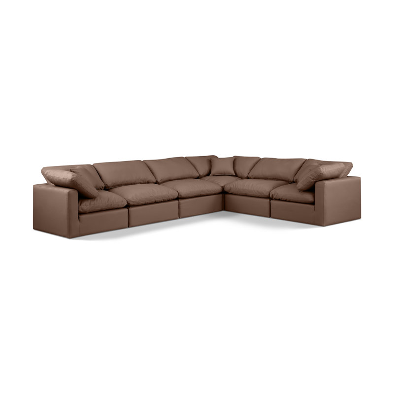 Itala Upholstered L-Shaped Sectional Reversible, Brown Vegan Leather