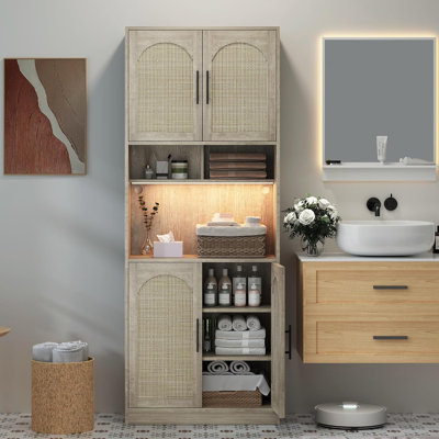 71" Tall Kitchen Storage Cabinets, Pantry Cabinet with Microwave Shelf, Freestanding Kitchen Hutch with Led Lights, for Dining Room, Bathroom, Living by Ivy Bronx