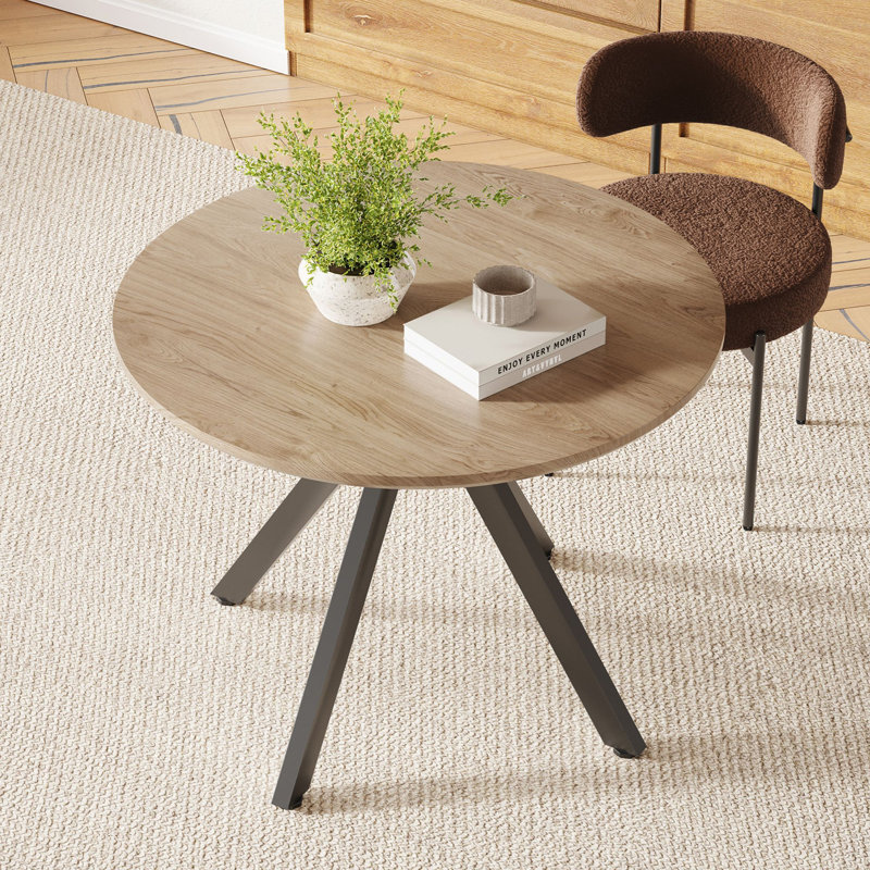 Table de salle à manger 47,2 "en bois massif pour 4 à 6 personnes avec base piédestal entrecroisée, Brun, Noir