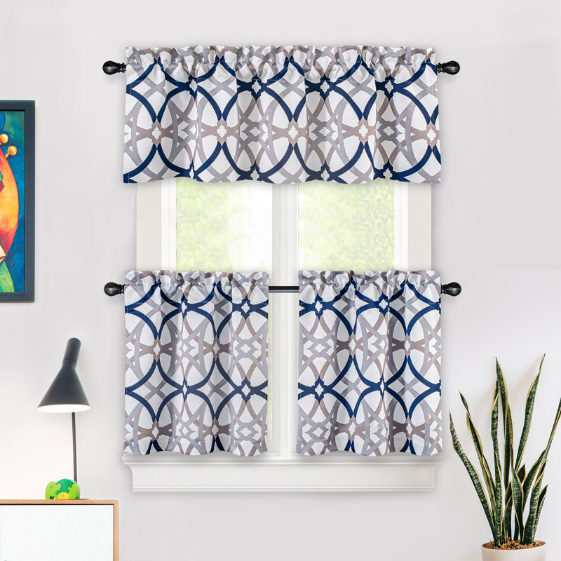Geometric 3 Pieces Kitchen Curtain Set Tailored 52" Kitchen Curtain, 52” W x 38" L, Red
