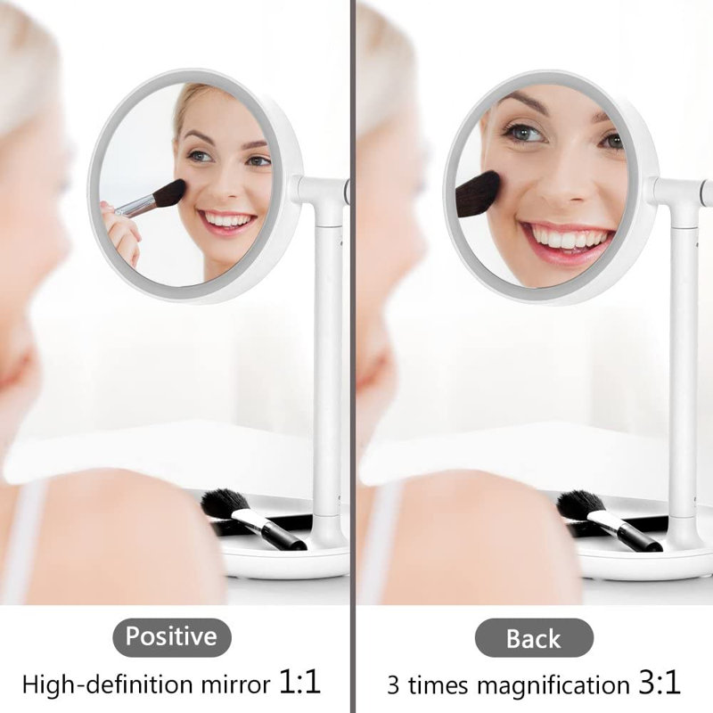 Miroir de maquillage lumineux avec plateau de rangement pour cosmétiques, Blanc