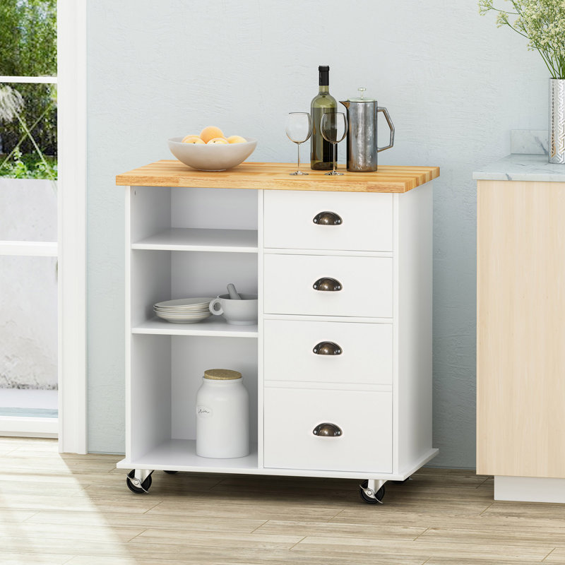 Provence Kitchen Cart with 2 Drawers and 1 Door, White