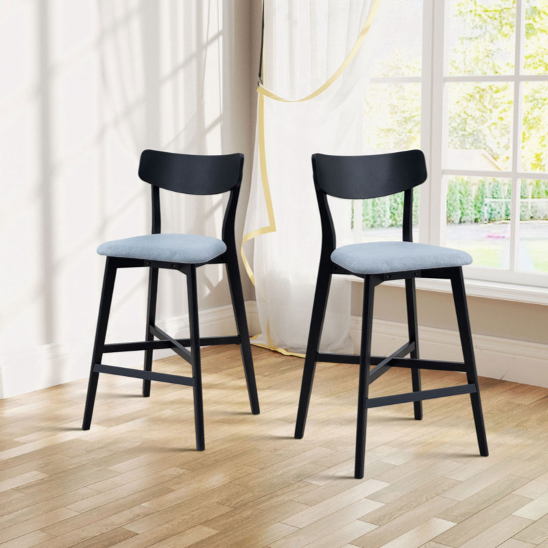 Wooden Bar Chairs Set Of 2, Modern Soft Upholstered Kitchen Island Chairs, Counter Height Stool With Backrest,Wooden Frame Chairs With Footrest For Pub,Living Room,Restaurant