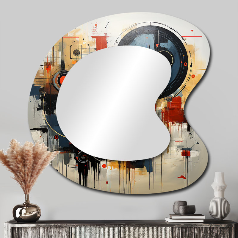 Minimalism red and black Shapes elegance - Shapes Asymmetrical Mirror, Red Freeform Unique Wall Mirror, Printed Metal Art