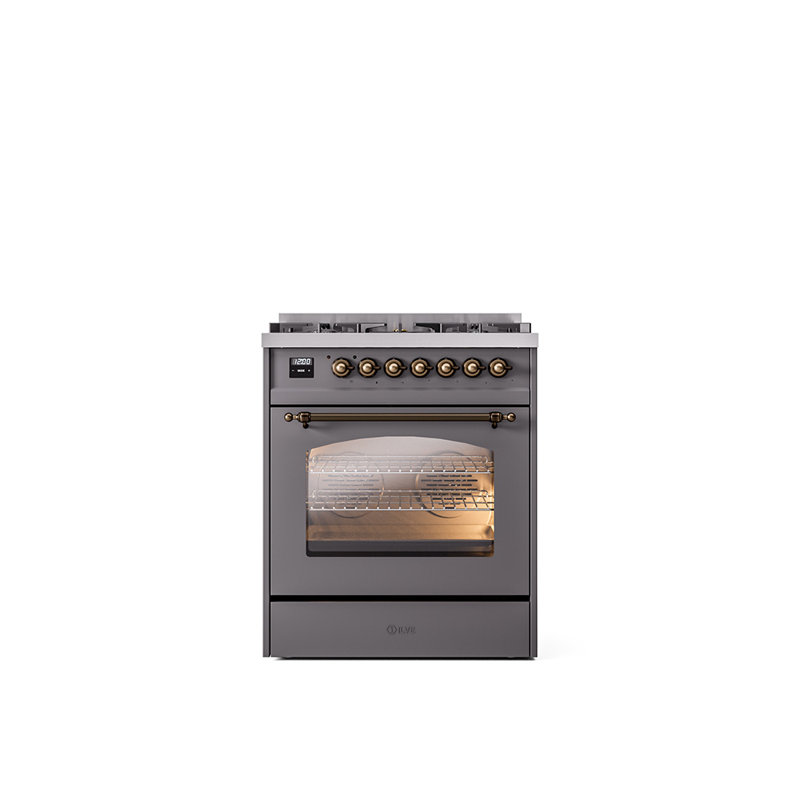 ILVE Nostalgie II 30 in Dual Fuel Range, Glossy Black/Brass, Liquid Propane