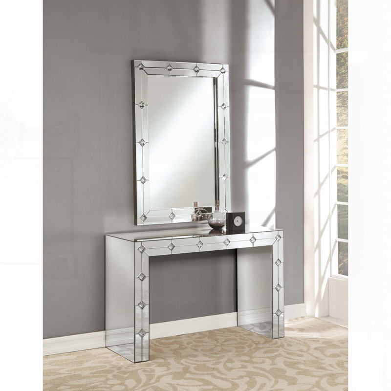 Hessa Mirrored & Faux Rhinestone Console Table (Assembled)