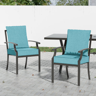 Ikeam 23.2"W Comfort Height Water-Resistant Stackable Metal Patio Dining Armchair with Cushions