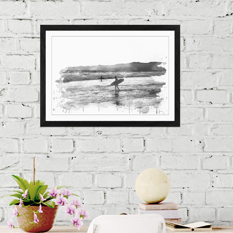 Surfing Surfboard Beach Seascape - Wall Art, 45cm H x 62cm W, Framed Picture