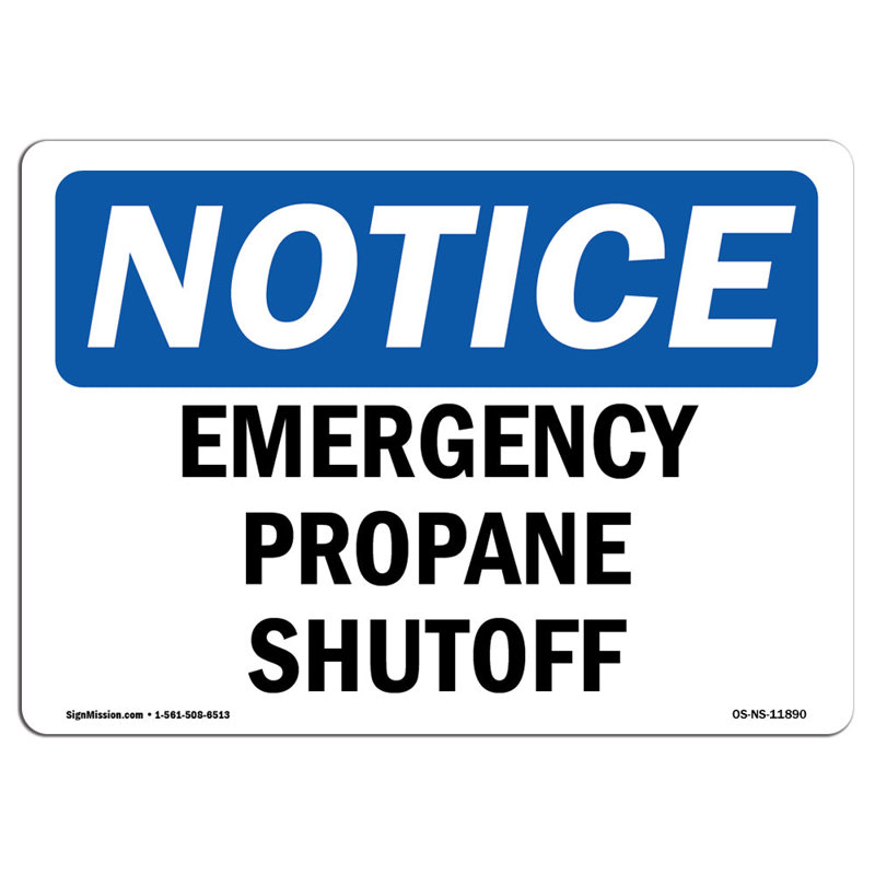 Emergency Propane Shutoff Sign, 12" H x 18" W x 0.1" D