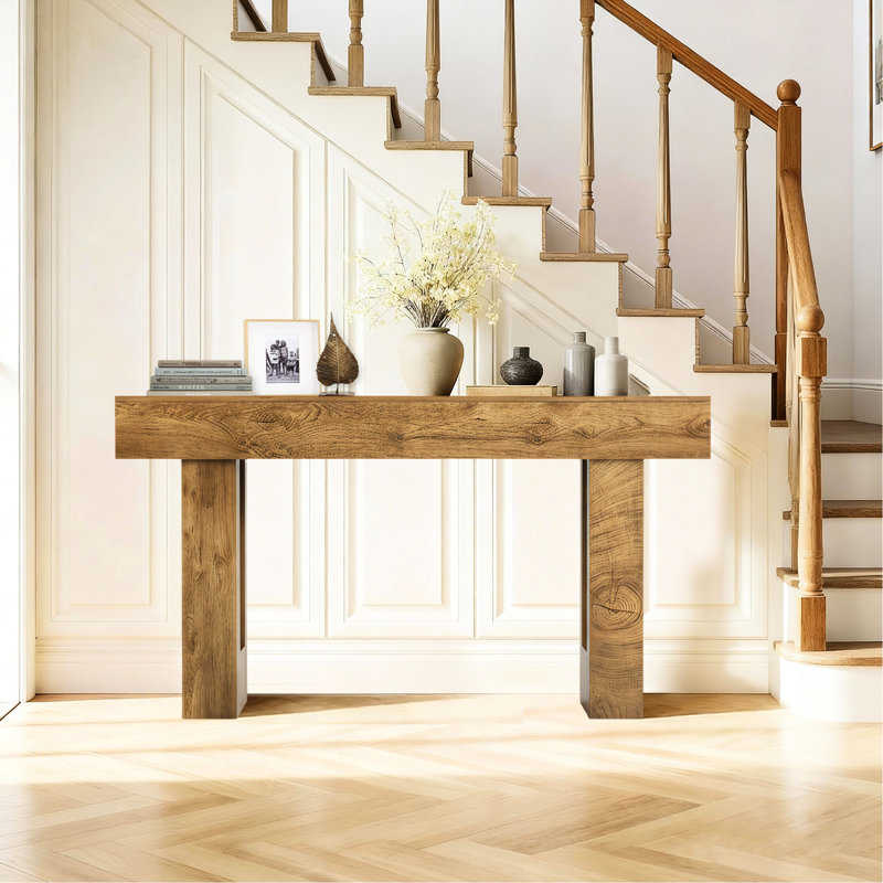 63'' Long Rectangular Console Table, Style, Open Storage, With Native Wood Grain Design, Grain, Storage