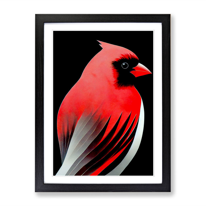 FRM-V0523-351X Cardinal Bird Abstract - Single Picture Frame Print, 64cm H x 46cm W x 2cm D, Black Framed