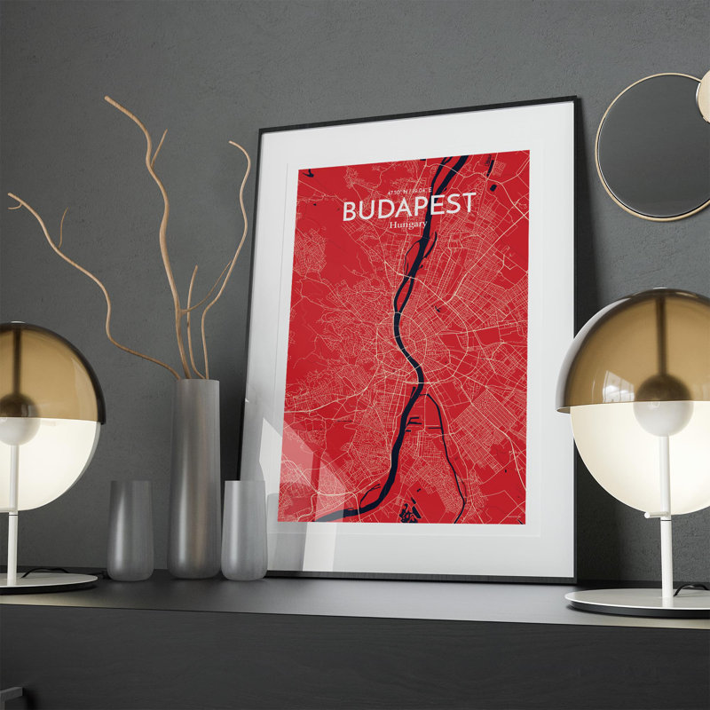Budapest City Map In Nautical - No Frame Print, 17cm H x 11cm W x 0.05cm D