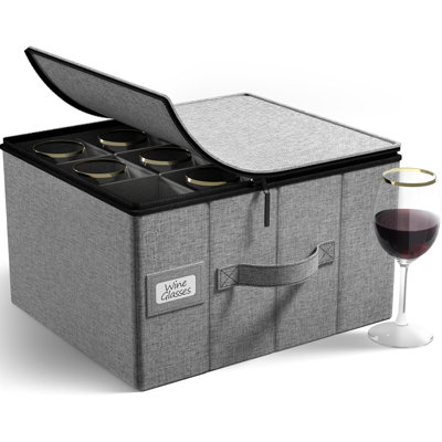 Sorbus 12-Glass Wine Glasses Storage Case Stemware in Grey