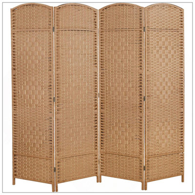 6' Tall Wicker Weave 4 Panel Room Divider Privacy Screen - Natural