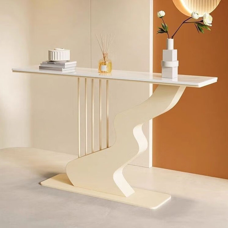 Table de porche moderne en pierre frittée simple., H 31,5 po x l 55 po x P 11,8 po, Blanc