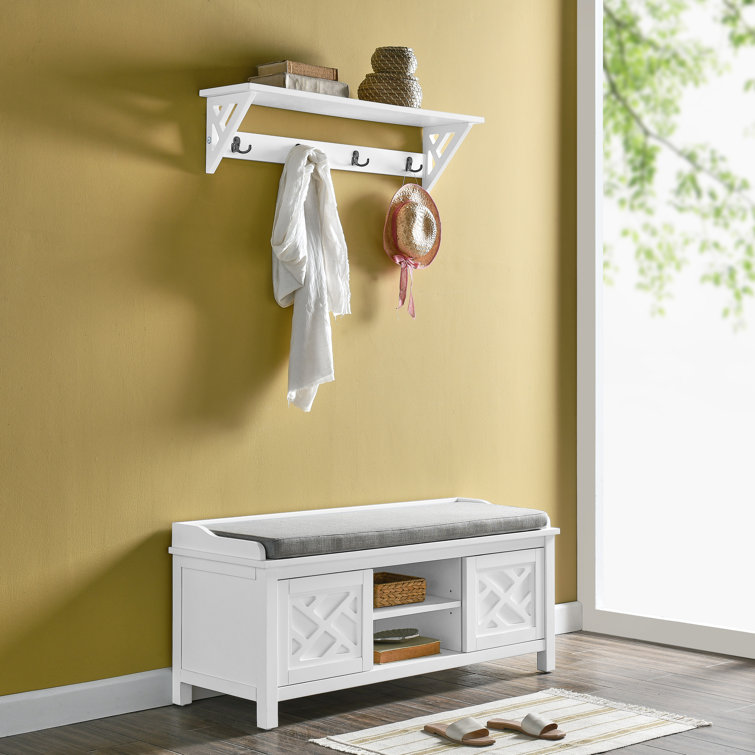 Lund 36" Wide Wall Mount Hall Tree Set With 4 Coat Hooks And A Bench With Storage
