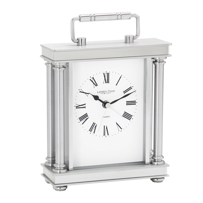Traditional Roman Numeral Metal Quartz Movement / Crystal Alarm Tabletop Clock, Silver