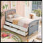 Lit plateforme simple avec 6 tiroirs, gris et blanc
