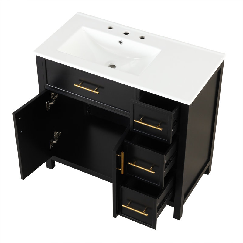 Bathroom Vanity With Sink Top, Bathroom Vanity Cabinet With Two Doors And Three Drawers, Black