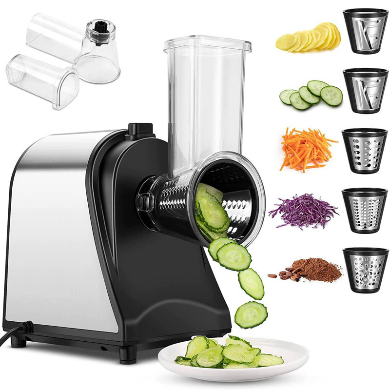 Râpe à fromage électrique, coupeur, déchiqueteuse à trancheuse, machine à tirer 250 W avec 5 accessoires gratuits