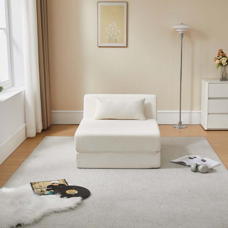 31.5'' 2-in-1 Alpaca Wool Compression Sofa Bed – 35D High Density Foam, No Assembly and FreePillow for Small Spaces and Apartments