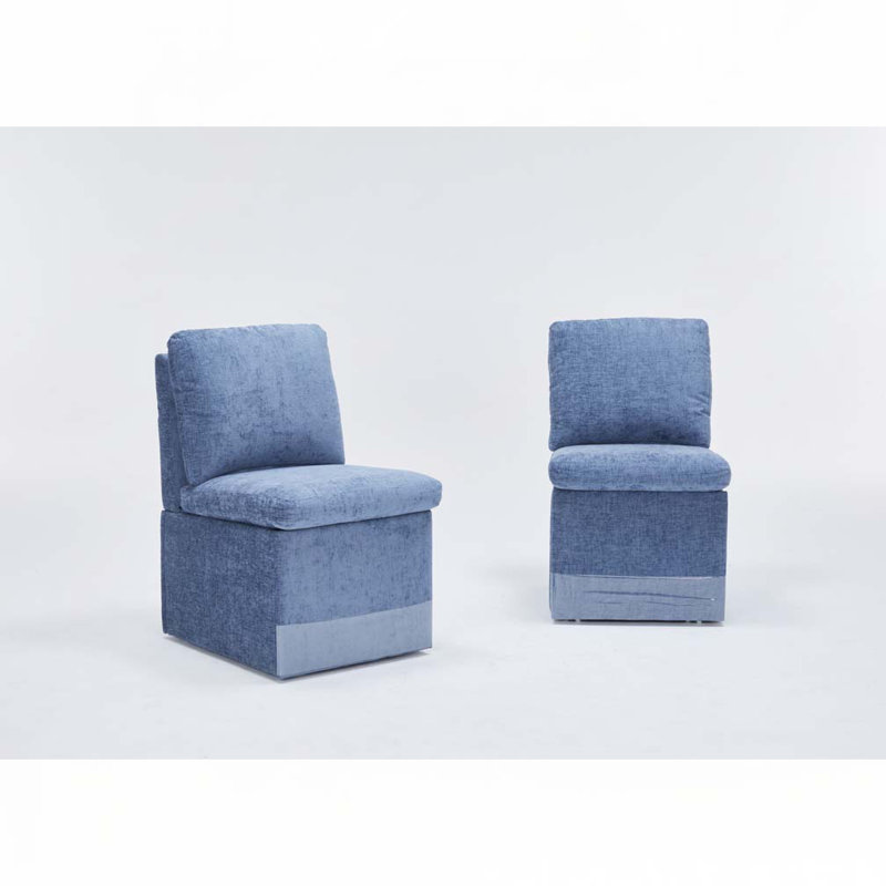 Chaise rembourrée en lin 25,6 po, Bleu
