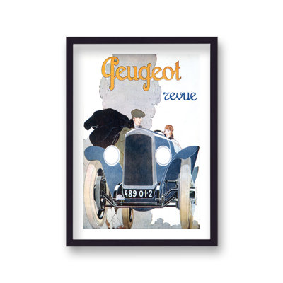 Vintage Peugeot Cars Revue Publication with Border 1 Piece Single Picture Frame Wall Art