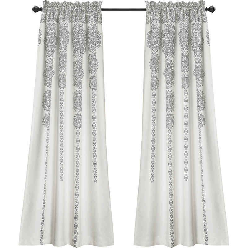 Panneaux de rideaux semi-diaphanes avec passe-tringle Medallion, Gris