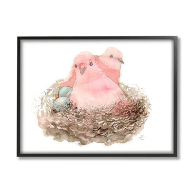 " Pink Birds Nesting With Soft Blue Eggs "