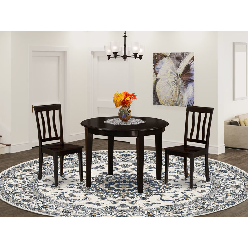3 Piece Kitchen Table Set for Small Spaces Contains a Round Dining Room Table and 2 Solid Wood Seat Chairs, 42x42 Inch, Cappuccino