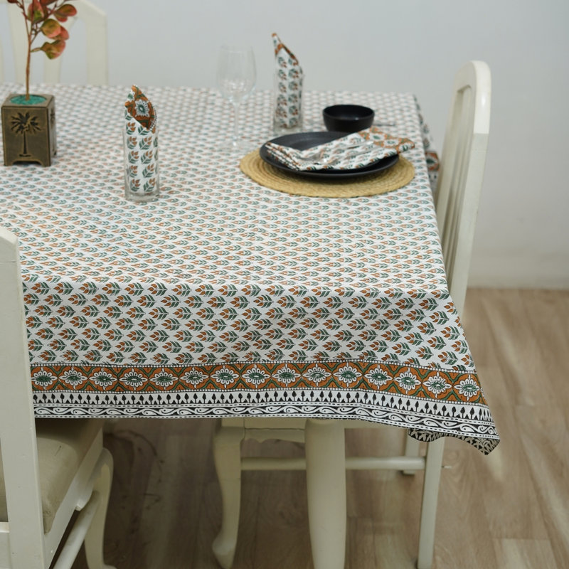 Housse de table en coton de luxe, imprimé à la main - ALIA (14 places), 60 po carré
