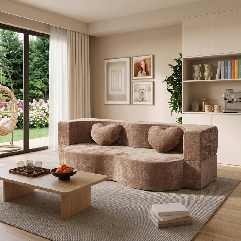 Canapé-lit en forme de cœur de 78,7 pouces avec coussins, aucun assemblage requis, Taupe chaleureux
