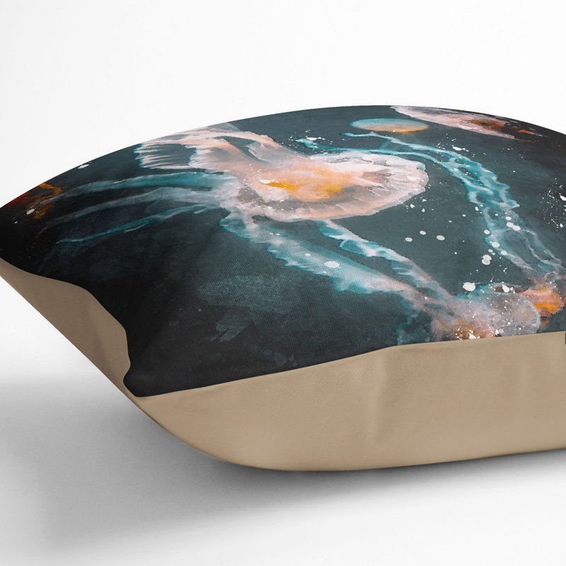 Peach Jellyfish Paint Splash Cushion with Filling, 40cm H x 40cm W x 15cm D, Stone