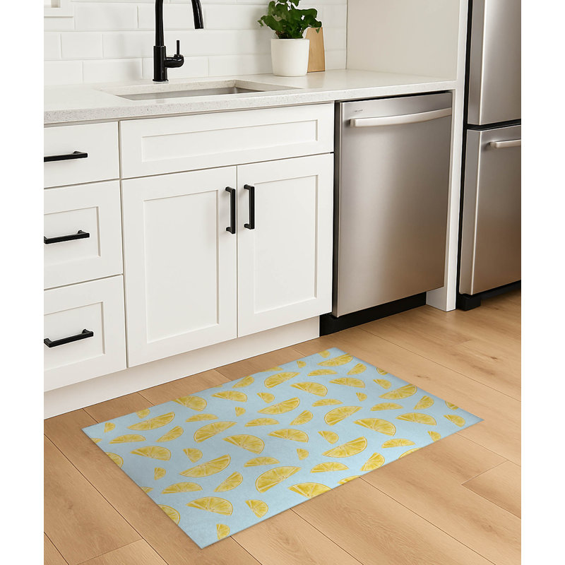 Tapis de cuisine antidérapant Summer Lemon, Rectangle 4pi x 6 pi, Bleu nuage