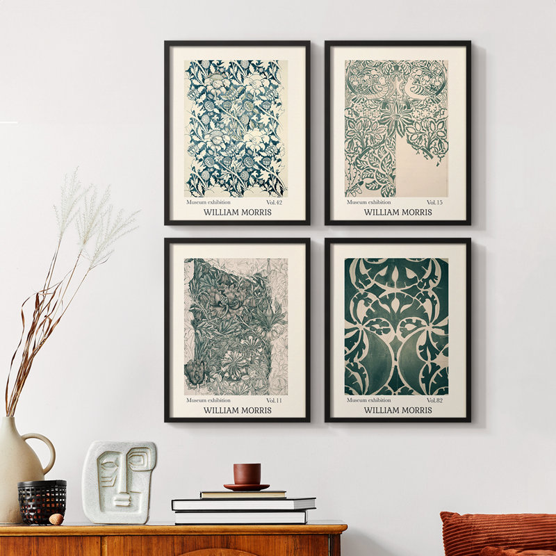 «William Morris VI», ensemble de 4 reproductions encadrées, Noir, H 44 po x l 14 po