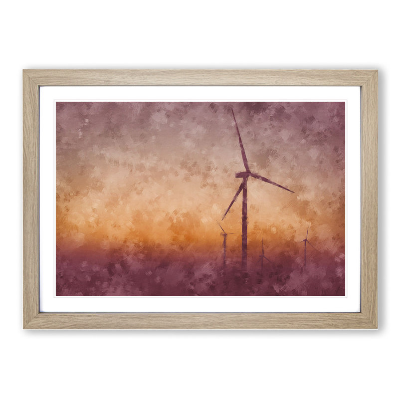 Wind Turbines Vol.1 - Picture Frame Painting, Oak Framed, 27cm H x 36cm W x 2cm D