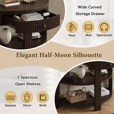 Console demi-lune cannelée TREXM avec tiroir et 2 tablettes pour entrée, salon et corridor ()