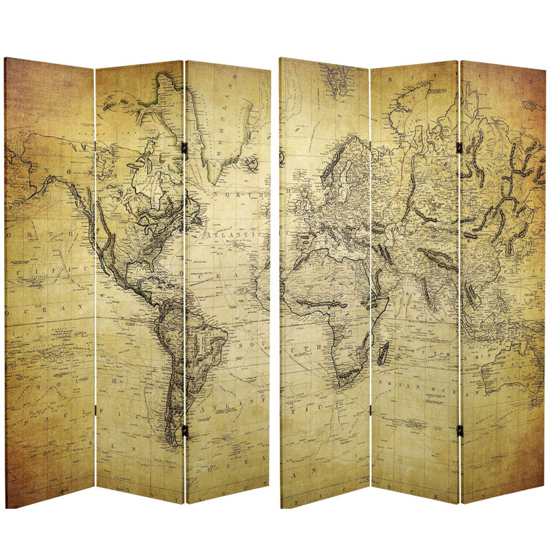 6 Ft. Tall Double Sided Vintage Globe Canvas Room Divider, World