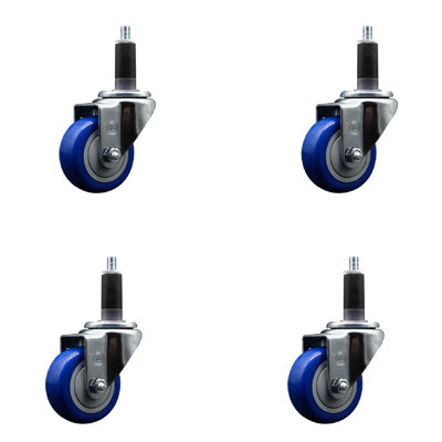 3 Inch SS Poly Wheel Swivel 1-1/8 Inch Expanding Stem Caster Set SCC