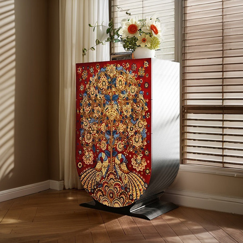 Modern four-drawer wooden patterned accent chest