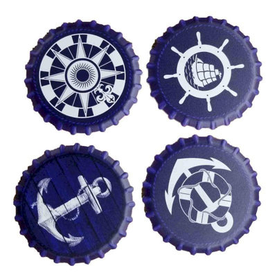 Ensemble de 4 sous-verres à thème nautiques bleus
