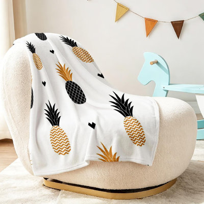 Jeté en flanelle dorée ultra douce, avec imprimé rectangle en ananas