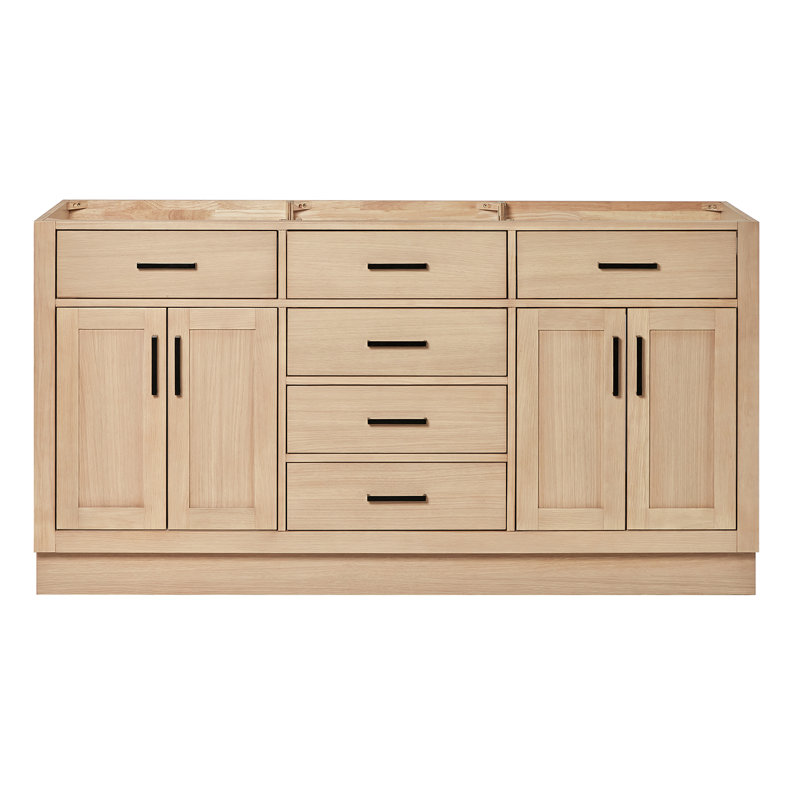 Hepburn 66'' Double Bathroom Vanity Base Only, Matte Black, Natural Oak