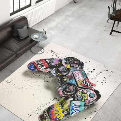 Non-Woven Thin Type Printed Rug with an Intricate Floral and Geometric Design Perfect for Enhancing Home Decor