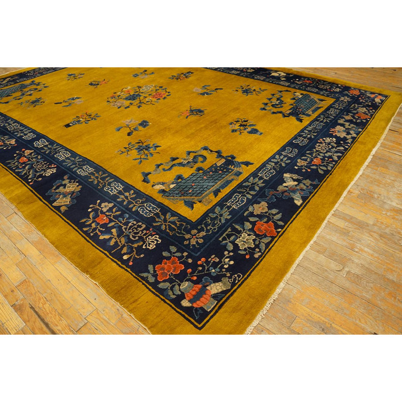 Tapis jaune antique vif des années 1920 de 10 pi x 13 pi 6 po Weiqi